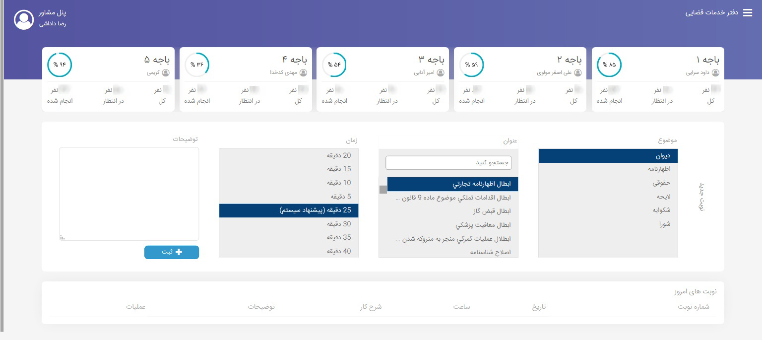 سامانه CRM دفتر خدمات قضایی